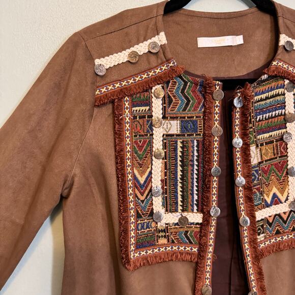 Cherry Paris Pap Jacket Perm Womens T1 Small Brown Ethnic Tribal Boho Fringes - Picture 4 of 8
